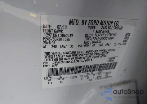 2013 Ford Edge Limited from USA, damaged, VIN 2FMDK3KC8DBC76611